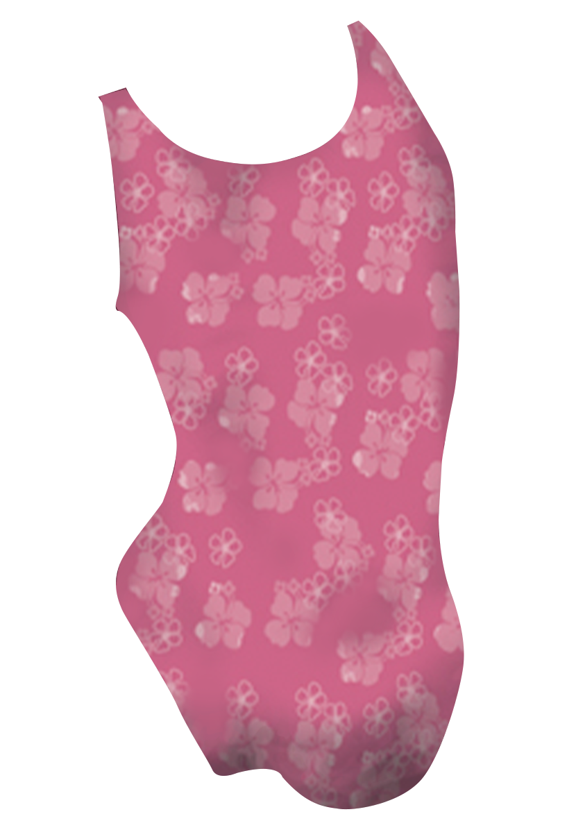 Maui girls swimsuit back view, tropical dye sublimation island print, made in Canada