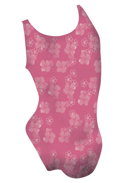 Maui girls swimsuit back view, tropical dye sublimation island print, made in Canada