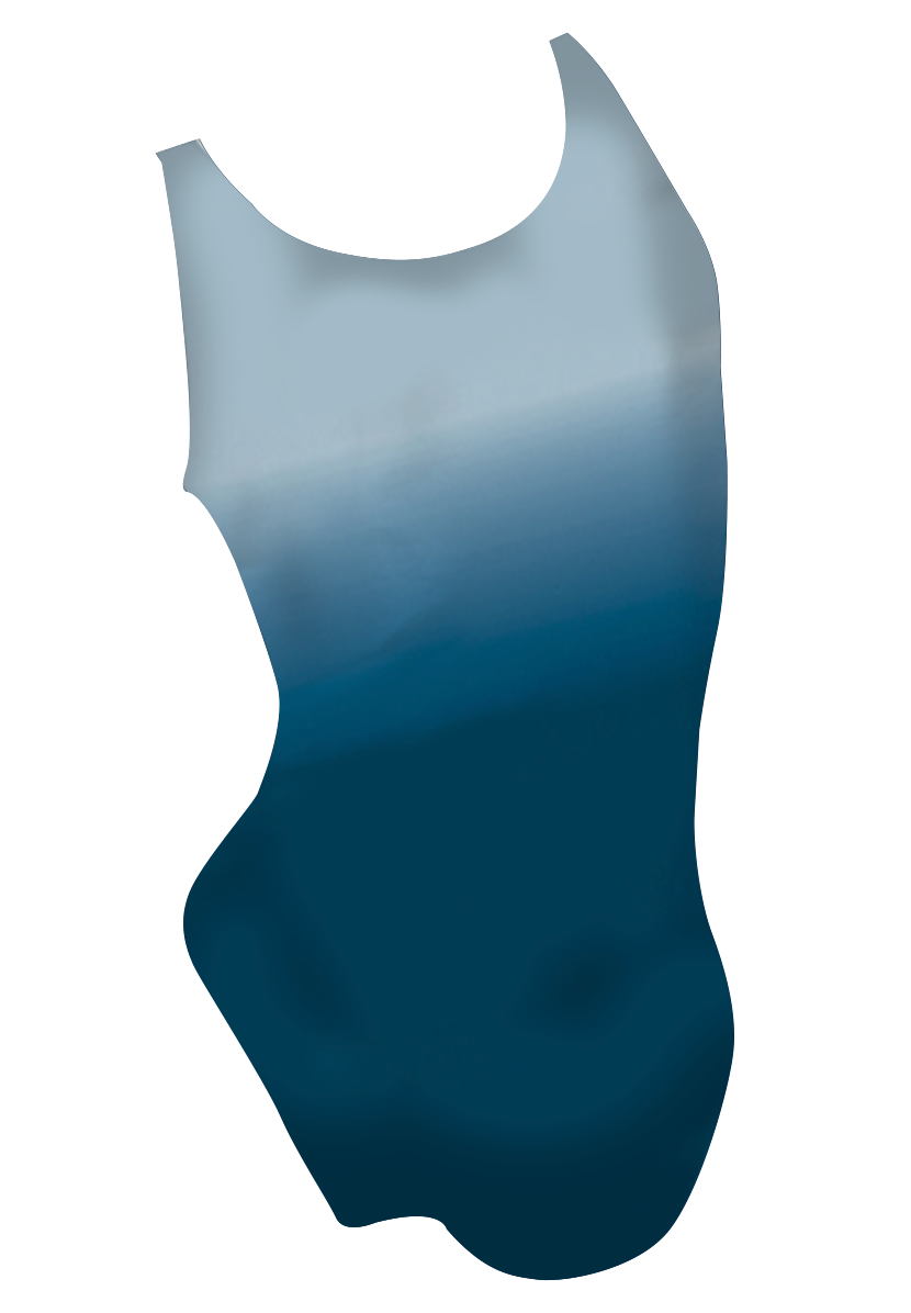 Flip 2 girls swimsuit back view, dolphin dye sublimation print, made in Canada