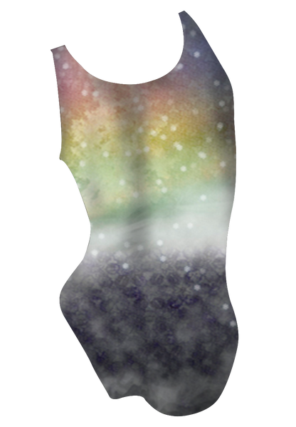 CoolKiss girls swimsuit back view, penguins dye sublimation print, made in Canada