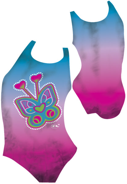 LuvBug chlorine-resistant girls swimsuit, cute bug-inspired design, Canadian made activewear