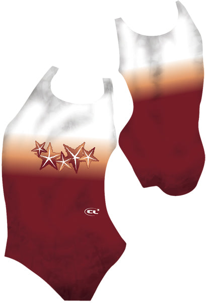 Seastars chlorine-resistant girls swimsuit, red and white starfish ocean design, Canadian made activewear