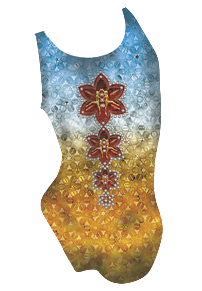 Jewels girls swimsuit back view, sea elements dye sublimation print, made in Canada