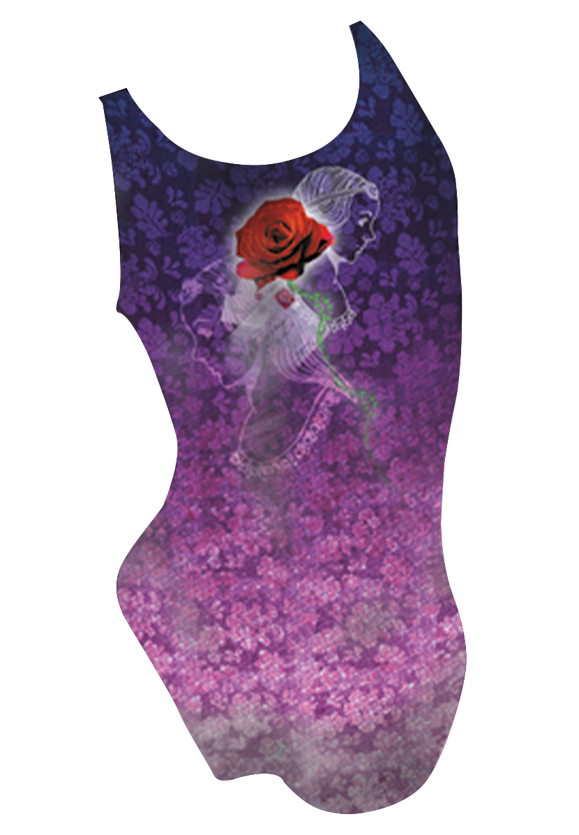 Loveletter girls swimsuit back view, love message dye sublimation print, made in Canada