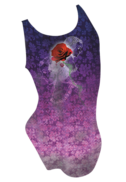 Loveletter girls swimsuit back view, love message dye sublimation print, made in Canada